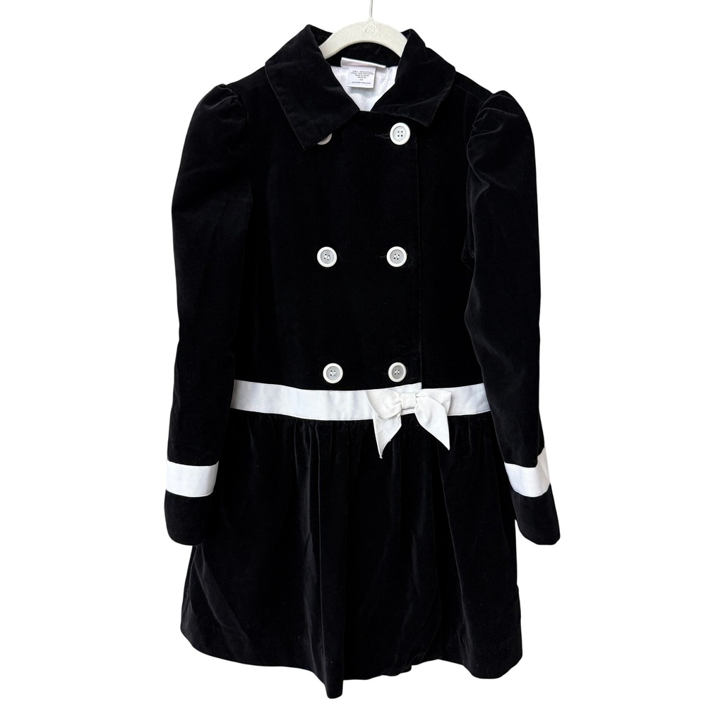 American Girl Velvet Double Breasted Coat Cotton Y2K Dressy Size 10 Black Bow